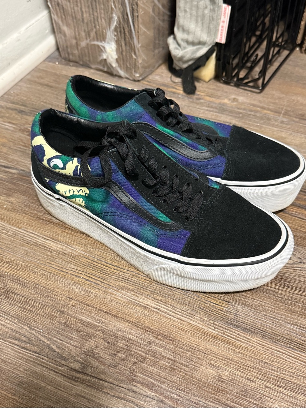 Vans Black with Green & Purple Low-Top Sneakers